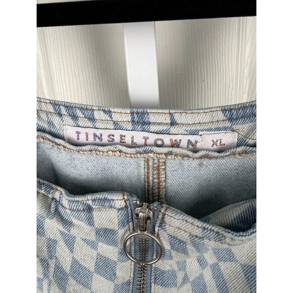 Tinseltown Bib Dress Light Denim Checkered Women’s XL Pockets Skater Y2K - Picture 2 of 8